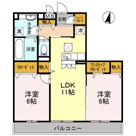 プルメリア・グレイス(2LDK/1階)の間取り写真