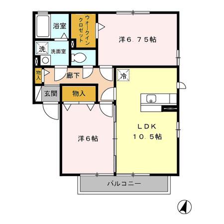コンフォート壱番館・弐番館(2LDK/2階)の間取り写真