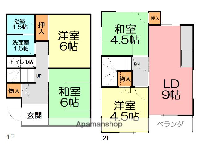 東海道本線 平塚駅 バス乗車時間：20分 片岡バス停で下車 徒歩9分 2階建 築46年(4LDK)の間取り写真
