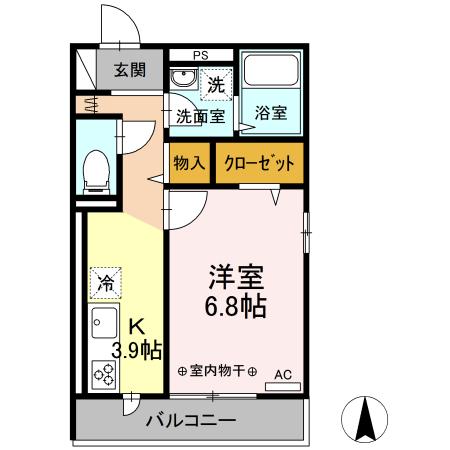 D-ROOM浜町(1K/3階)の間取り写真