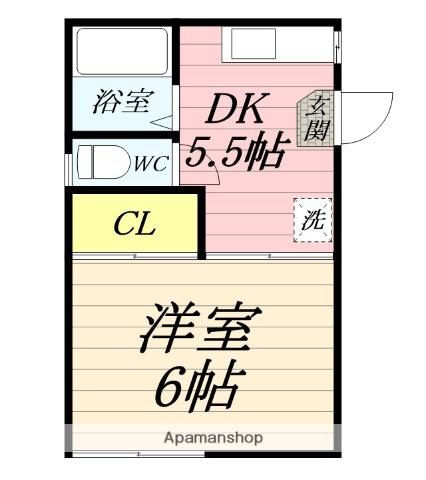 シャインハイツ(1DK/2階)の間取り写真