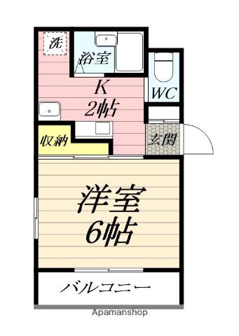 リバーハイム1(1K/2階)の間取り写真