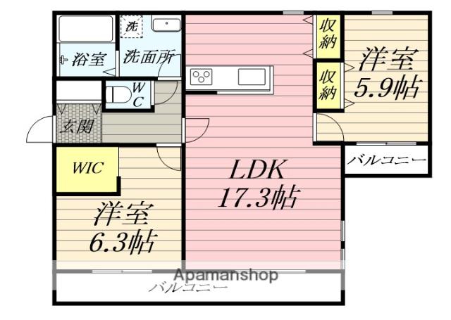ナルチガサキ(2LDK/2階)の間取り写真