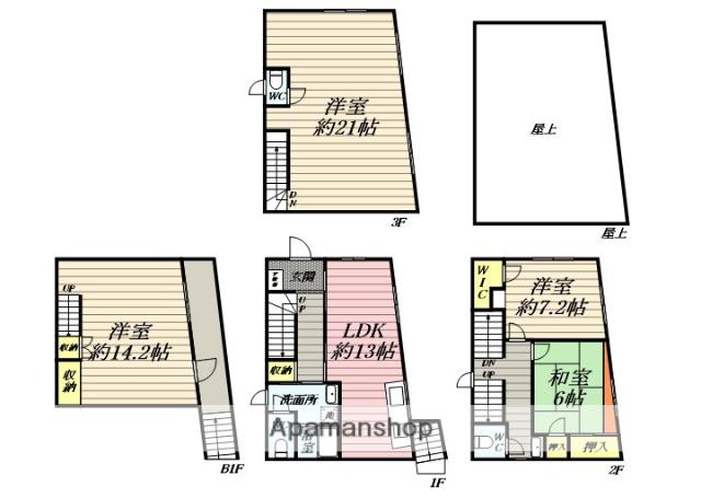 江ノ島電鉄 腰越駅 徒歩3分 3階建 築42年(4LDK)の間取り写真