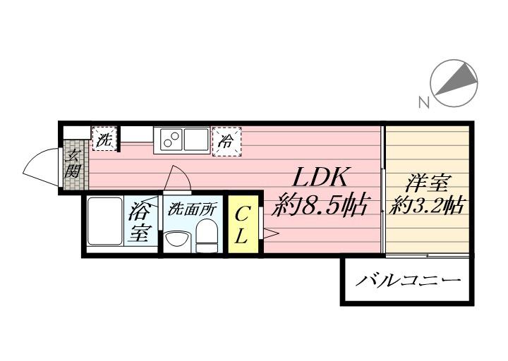 アザーレ・ディオン六会日大前(1LDK/1階)の間取り写真