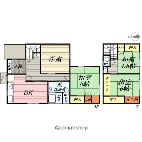 神奈川県平塚市 2階建 築55年(4DK)の間取り写真