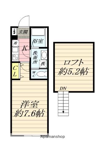ブランシェつきみ野(1K/2階)の間取り写真