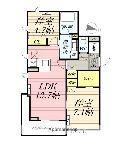 グランウェーブ湘南(2LDK/1階)の間取り写真