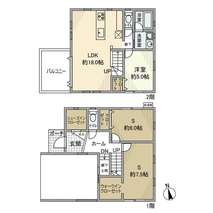 東海道本線 平塚駅 バス乗車時間：8分 新田入口バス停で下車 徒歩5分 2階建 築8年(1SLDK)の間取り写真