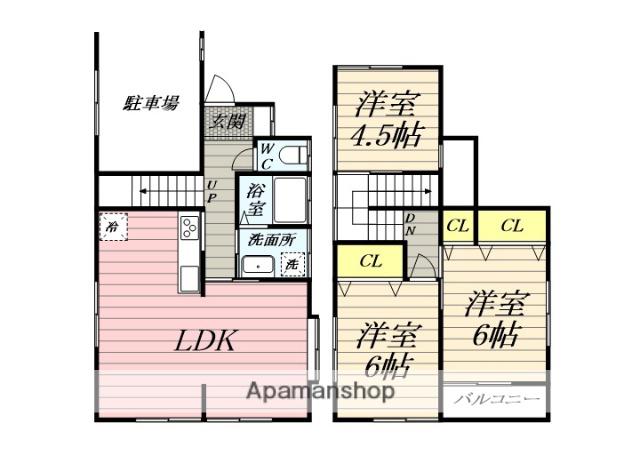 東海道本線 茅ケ崎駅 バス乗車時間：8分 団地中央バス停で下車 徒歩6分 2階建 築40年(3LDK)の間取り写真