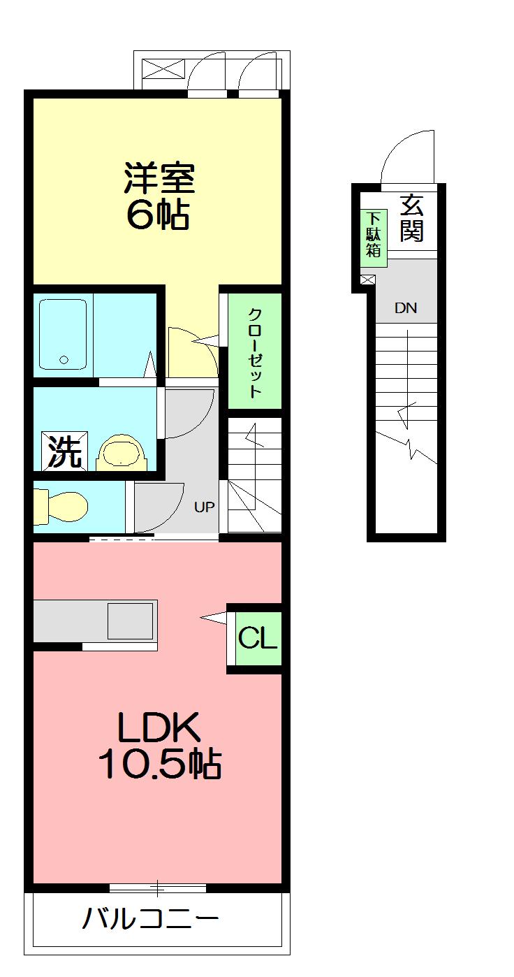 シャンブル湘南2(1LDK/2階)の間取り写真