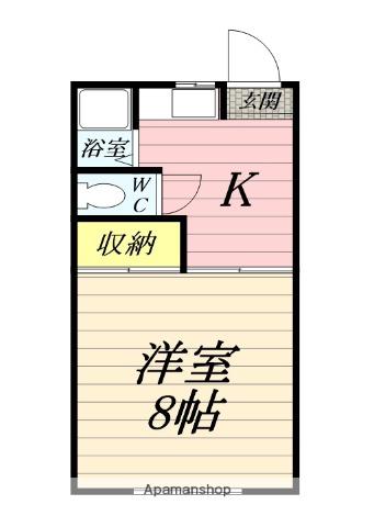 グリーンウインズⅠ(1K/1階)の間取り写真