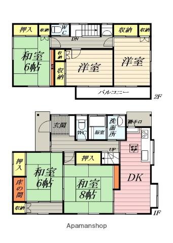 小田急電鉄小田原線 本厚木駅 バス乗車時間：20分 鳶尾四丁目バス停で下車 徒歩2分 2階建 築46年(5DK)の間取り写真