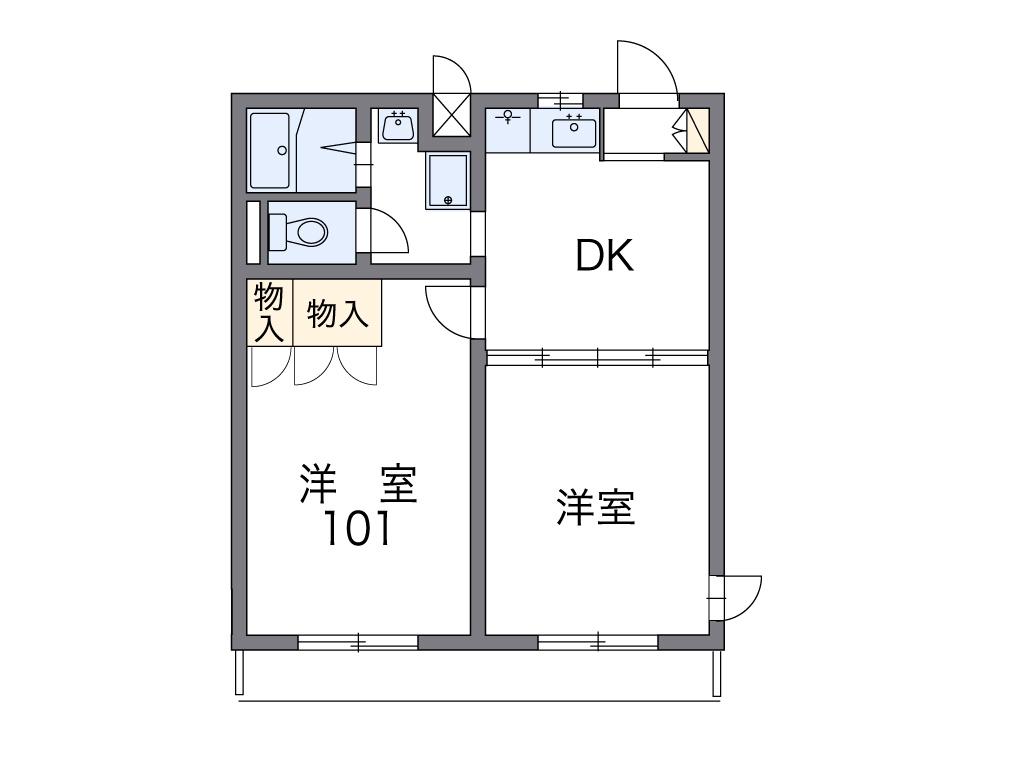 レオパレスクィーンズ由真(2DK/2階)の間取り写真