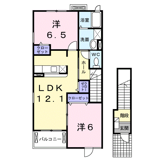 クラール曽比(2LDK/2階)の間取り写真