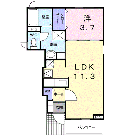 カルム・スターⅠ(1LDK/1階)の間取り写真