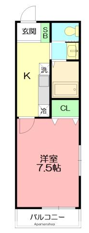 Kエスパシオ(1K/1階)の間取り写真