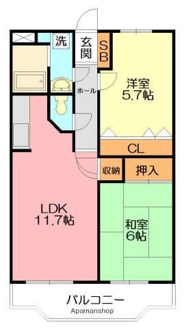 プリメール伊勢原(2LDK/4階)の間取り写真