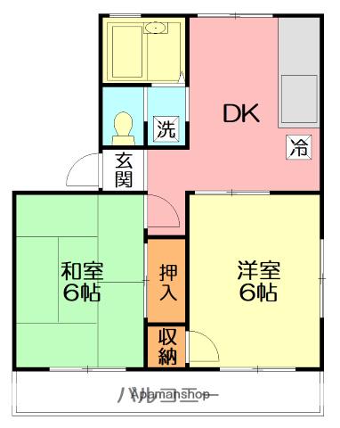 ハイツワタナベ(2DK/2階)の間取り写真
