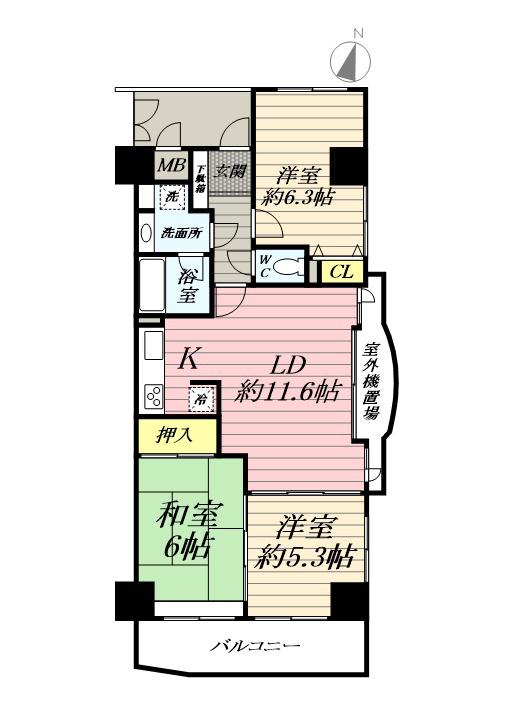 ヴィサージュ湘南平塚(3LDK/7階)の間取り写真