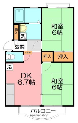 ウインディア松が岡(2DK/2階)の間取り写真