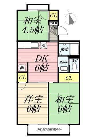 ストーンリバーA棟(3DK/2階)の間取り写真