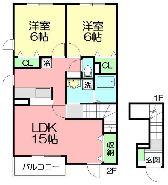 グリーン アヴェニュー(2LDK/2階)の間取り写真