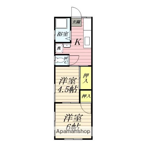 三直アパート(2K/1階)の間取り写真