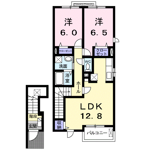 ワン グレイン.K.S(2LDK/2階)の間取り写真