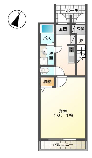 ナディア平塚Ⅱ(1K/1階)の間取り写真
