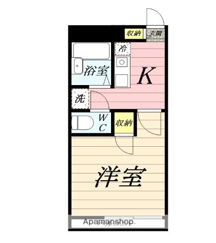 ヴァンヴェール伊勢原(1K/2階)の間取り写真