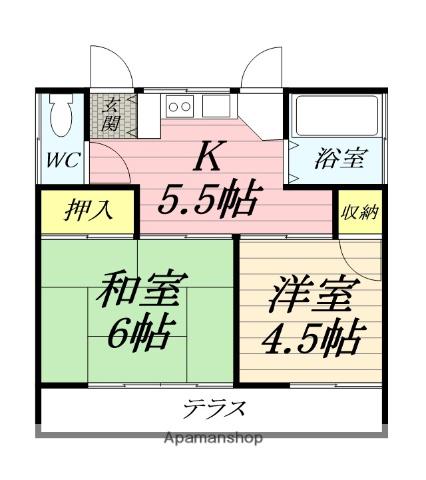 小田急電鉄小田原線 栢山駅 徒歩10分 1階建 築56年(2DK)の間取り写真