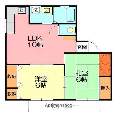 フラワー湘南(2LDK/2階)の間取り写真