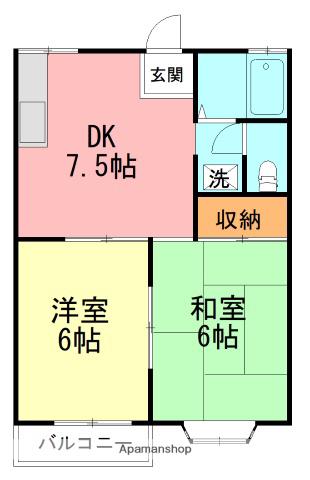 ビューパレス1番館(2DK/2階)の間取り写真