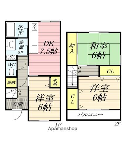 東海道本線 平塚駅 バス乗車時間：25分 片岡バス停で下車 徒歩6分 2階建 築24年(3DK)の間取り写真