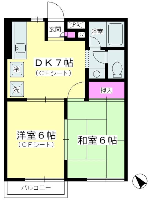 湘南唐ヶ原ハイム(2DK/2階)の間取り写真