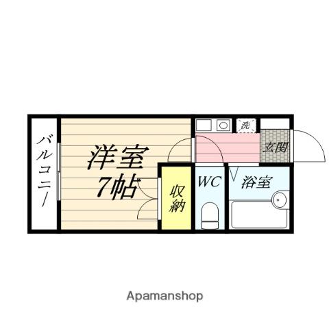 わかばⅣ(1K/2階)の間取り写真