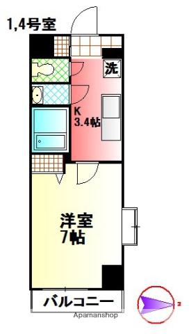 パーシモン湘南(1K/2階)の間取り写真