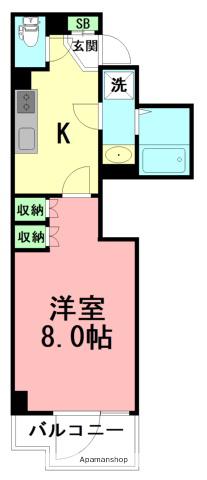 FIORE KP 茅ヶ崎(1K/7階)の間取り写真