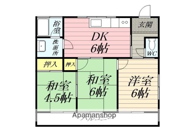駒千代ハイツ(3DK/1階)の間取り写真