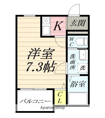 ウェルスフィールド湘南B棟(1K/3階)の間取り写真