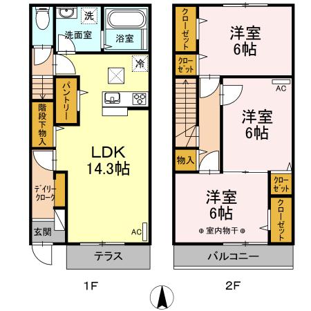 東海道本線 鴨宮駅 徒歩10分 2階建 築6年(3LDK/1階)の間取り写真
