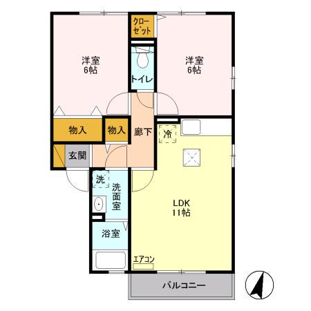 グリーンアヴェニューG(2LDK/1階)の間取り写真