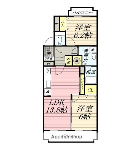 日栄ハイム平塚(2LDK/2階)の間取り写真