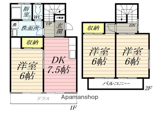 東海道本線 平塚駅 バス乗車時間：6分 新田入口バス停で下車 徒歩10分 2階建 築47年(3DK)の間取り写真