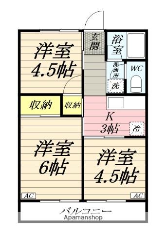 シティハイム湘南A(3K/2階)の間取り写真