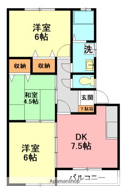 カームハイツⅠ(3DK/1階)の間取り写真