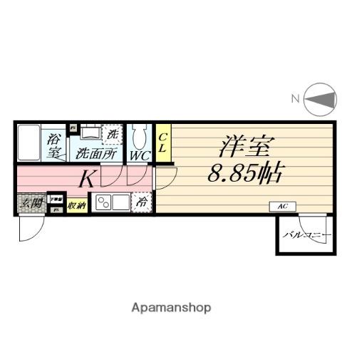 カインドネス愛甲石田ウエスト(1K/3階)の間取り写真