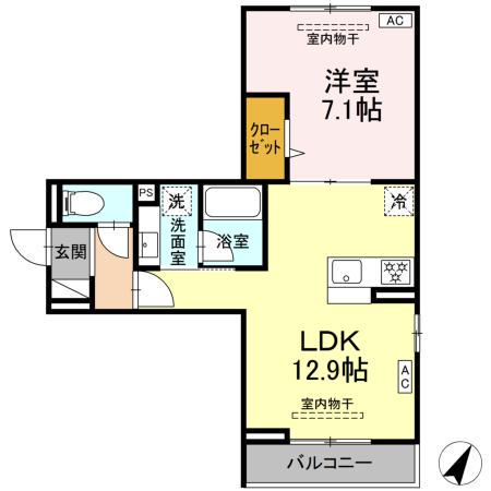 フラクタス南林間(1LDK/2階)の間取り写真