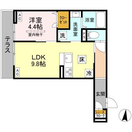 エリオント大和中央(1LDK/1階)の間取り写真